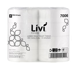 Livi Basics Toilet Paper Rolls 2 Ply Jumbo Roll 300m Pack of 8